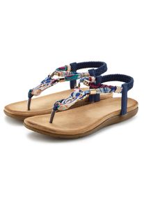 Lascana Damen Zehentrenner, Gr. 39, blau, Baumwolle, mehrfarbig, casual, Schuhe, Sandale, Pantolette mit Stretcheinsatz