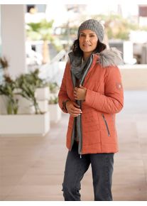 Casual Looks Damen Langjacke, rot, Gr. 38, unifarben, 66% Polyamid, 34% Polyester, Fellimitat:100% Polyester, Kapuzenfutter:100% Polyester, Jacken