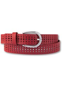 Bernd Götz BERND GÖTZ Damen Ledergürtel, rot, casual, Gr. 85, Ausstanzungen, unifarben, genarbt, Leder, Gürtel, mit stylischem Rasterdesign