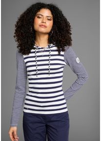 Kangaroos Damen Kapuzenshirt, blau, casual, Gr. 36, gestreift, Rippware, Obermaterial: 100% Baumwolle, Shirts, Langarm, hüftbedeckend, elastische