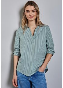 Street One Damen Langarmbluse, grün, casual, Gr. 44, gestreift, Web, 79% Baumwolle, 19% Nylon, 2% Elasthan, Blusen, aus Baumwolle mit Stretchanteil