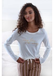 Lascana Damen Pyjamaoberteil, Gr. 32, beige, Single Jersey, Obermaterial: 50% Baumwolle, 50% Viskose, unifarben, Basic, Shirts, mit Folienprint