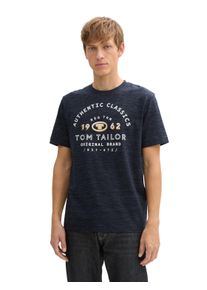 Tom Tailor Herren T-Shirtsky captain blau stripy inject, casual, Gr. L, bedruckt, meliert, Jersey, Obermaterial: 94% Baumwolle, 6% Polyester, Shirts,