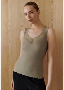 rosemunde Damen Tanktop, Gr. XS, grün, Obermaterial: 55% Seide, 45% Baumwolle, casual, Tops, wunderschöner, elastischer Vintage-Spitzenbesatz