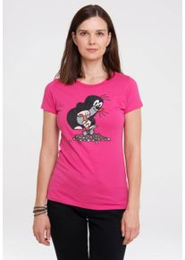 logoshirt Damen T-Shirt "Der kleine Maulwurf", pink, casual, Gr. XS, bedruckt, 100% Baumwolle, Shirts, mit lizenziertem Originaldesign
