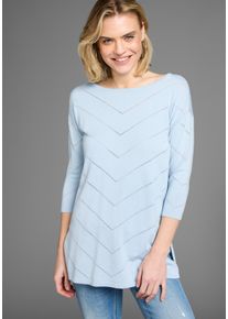 Laura Scott Damen Strickpullover, blau, feminin, Gr. 42, Ajourstrickmuster, Feinstrick, Obermaterial: 70% Viskose, 30% Polyamid, Pullover, mit