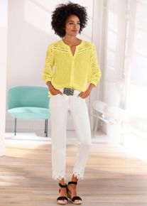 Heine Damen Spitzenbluse, gelb, Gr. 34, unifarben, 100% Baumwolle, Blusen