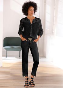Heine Damen Spitzenbluse, schwarz, Gr. 34, unifarben, 100% Baumwolle, Blusen