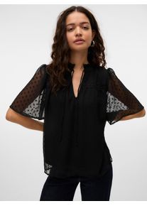 Véro Moda VERO MODA Damen Spitzenbluse "VMLEAH SS LACE TOP WVN GA NOOS", schwarz, modisch, Gr. S, unifarben, Web, Obermaterial: 100% Polyester, Blusen