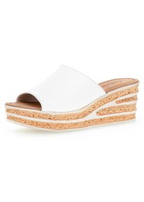 Gabor Damen Pantolette, Gr. 41, weiß, Kalbsleder, unifarben, klassisch, Schuhe, Keilabsatz, Sommerschuh, Schlappe, raffinierte Absatzgestaltung
