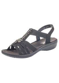 Rieker Damen Riemchensandale, Gr. 38, schwarz, Lederimitat, elegant, Schuhe, Sommerschuh, Sandalette, Keilabsatz, mit schöner Verzierung