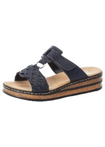 Rieker Damen Pantolette, Gr. 40, blau, Lederimitat, unifarben, klassisch, Schuhe, Keilabsatz, Sommerschuh, Schlappen mit Riemchen in Flechtoptik