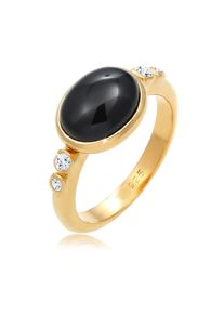 Elli Premium Damen Fingerring "Cocktail Topas Schwarz 925 Sterling Silber vergoldet", 52mm,mit Steinen, Silber 925 (Sterlingsilber), 2mm, gold,