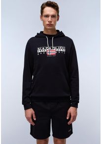 Napapijri Herren Hoodie, schwarz, casual, Gr. M, unifarben, Sweatware, Obermaterial: 100% Baumwolle, Sweatshirts, Mit Rundhalsausschnitt