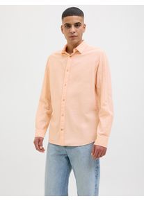 Jack & Jones JACK & JONES Herren Langarmhemd "JJESUMMER SHIRT LS SN", orange, modisch, Gr. L, unifarben, Web, Obermaterial: 83% Baumwolle, 17% Leinen, Hemden, mit
