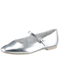 Tamaris Damen Riemchenballerina, Gr. 39, silber, Lederimitat, unifarben, metallic, klassisch, Schuhe, Blockabsatz, Businessschuh, Flats in veganer