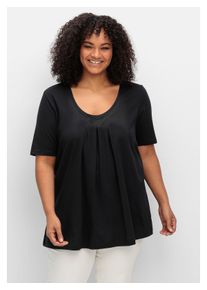 sheego Damen T-Shirt "Große Größen", schwarz, casual, Gr. 40, unifarben, Obermaterial: 50% Baumwolle, 50% Modal, Shirts, in A-Linie, mit Kellerfalten