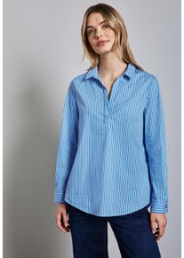 Street One Damen Langarmbluse, blau, casual, Gr. 44, gestreift, Web, 79% Baumwolle, 19% Nylon, 2% Elasthan, Blusen, aus Baumwolle mit Stretchanteil