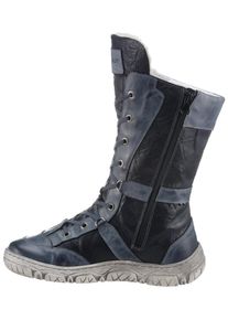 KRISBUT Damen Winterstiefel, Gr. 36, blau, Kalbsleder, used, sportlich, Schuhe, mit Kontrastnähten verziert, Varioschaft