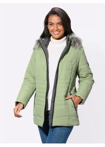 Casual Looks Damen Langjacke, grün, Gr. 23, unifarben, 66% Polyamid, 34% Polyester, Fellimitat:100% Polyester, Kapuzenfutter:100% Polyester, Jacken