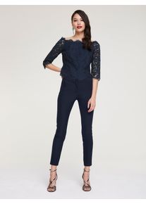 Heine Damen Spitzenbluse, blau, Gr. 36, unifarben, 55% Polyester, 45% Polyamid, Blusen