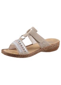 Rieker Damen Pantolette, Gr. 41, weiß, Nubuklederimitat, unifarben, klassisch, Schuhe, Keilabsatz, Sommerschuh, Schlappen mit Pailetten- und