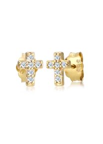 Elli DIAMONDS Damen Paar Ohrstecker "Ohrstecker Kreuz Diamant (0.06ct) 585 Gelbgold", OneSize, 0.06 ct P1 = bei 10-facher Vergrößerung erkennbare