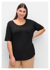 sheego Damen Rundhalsshirt "Große Größen", schwarz, casual, Gr. 50, unifarben, Obermaterial: 95% Viskose, 5% Elasthan, Shirts, aus weichem