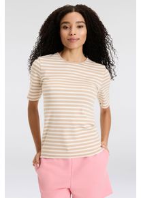 Gant Damen T-Shirt "SLIM STRIPED 1X1 RIBBED KA T-SHIRT", beige, casual, Gr. XS, Jersey, Obermaterial: 95% Baumwolle, 5% Elasthan, Shirts, mit