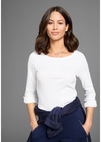 Kangaroos Damen Langarmshirt, weiß, Basic, Gr. 32, unifarben, Rippware, Obermaterial: 100% Baumwolle, Shirts, mit Krempelärmeln, sehr figurbetont,