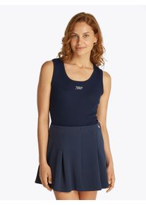 Tommy Jeans Damen Tanktop "TJW SLIM SCRIPT RIB TANK TOP", blau, casual, Gr. XS, unifarben, Rippware, Obermaterial: 100% Baumwolle, Tops, mit