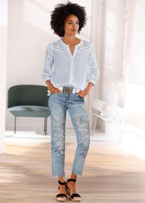 Heine Damen Spitzenbluse, blau, Gr. 42, unifarben, 100% Baumwolle, Blusen