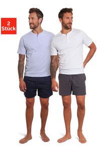 Herren Pyjama, AUTHENTIC LE JOGGER, Gr. 44, blau, Jersey, Obermaterial: 100% Baumwolle, unifarben, Basic, Homewear-Sets, mit Knopfleiste am