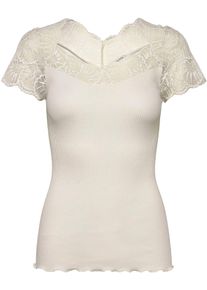 rosemunde Damen T-Shirt, Gr. XS, weiß, Obermaterial: 55% Seide, 45% Baumwolle, casual, Shirts, wunderschöner, elastischer Vintage-Spitzenbesatz
