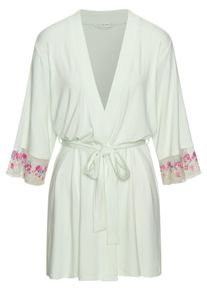 Lascana Damen Kimono, Gr. 36, grün, Viskose, unifarben, Hausmäntel, mit schönen Spitzeneinsätzen