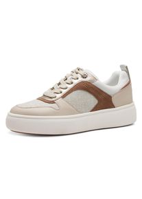 Tamaris Damen Plateausneaker, Gr. 37, beige, Leder, Textil, Lederimitat, sportlich, Schuhe, Freizeitschuh, Halbschuh, Schnürschuh mit Kontrastbesätzen