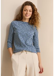 Cecil Damen Langarmshirt, blau, casual, Gr. XXL, gestreift, Jersey, Obermaterial: 95% Baumwolle, 5% Elasthan, Shirts, melierte Optik