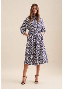 Seidensticker Damen Sommerkleid "Schwarze Rose", blau, Gr. 40, gemustert, 100% Baumwolle, Kleider, 3/4-Arm Kragen Geometrische Muster