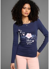 Kangaroos Damen Longsleeve, blau, casual, Gr. 40, Rippware, Obermaterial: 100% Baumwolle, Shirts, Langarm, sehr figurbetonter Schnitt, mit Print