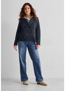 Cecil Damen Kurzjacke, blau, casual, Gr. L, unifarben, Stoff, Obermaterial: 75% Polyester, 21% Viskose, 4% Elasthan; Kapuze: 80% Baumwolle, 20%