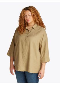 Damen Hemdbluse "CRV ESS LINEN EASY SHIRT", braun, casual, Gr. 54, Tommy Hilfiger Curve, unifarben, Web, Obermaterial: 100% Leinen, Blusen, in Großen