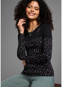 Kangaroos Damen 2-in-1-Langarmshirt, schwarz, casual, Gr. 36, bedruckt, gemustert, kontrastfarbene Details, Obermaterial: 100% Baumwolle, Shirts,