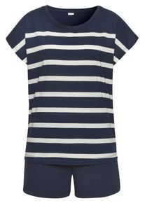 s.Oliver Damen Shorty, Gr. 32, blau, Single Jersey, Obermaterial: 60% Baumwolle, 40% Polyester, gestreift, unifarben, casual, Homewear-Sets, mit