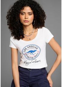 Kangaroos Damen T-Shirt, weiß, casual, Gr. 40, bedruckt, kontrastfarbene Details, Rippware, Obermaterial: 100% Baumwolle, Shirts, Kurzarm, sehr