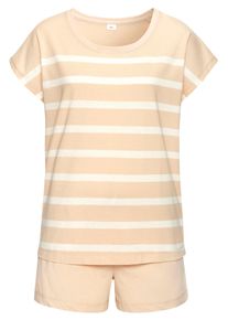 s.Oliver Damen Shorty, Gr. 36, beige, Single Jersey, Obermaterial: 60% Baumwolle, 40% Polyester, gestreift, unifarben, casual, Homewear-Sets, mit