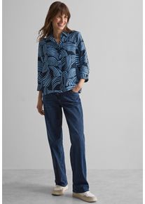Cecil Damen Hemdbluse, blau, casual, Gr. XXL, bedruckt, Stoff, 88% Viskose, 12% Polyester, Blusen, mit Seitlichen Einschlitzen am Saum