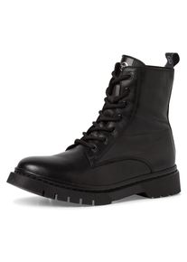 Tamaris Damen Schnürboots, Gr. 36, schwarz, Leder, Lederimitat, unifarben, klassisch, Schuhe, Schnürstiefelette, Chunky Boots mit logobedruckter