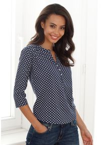 Lascana Damen Blusenshirt "mit Knopfleiste", blau, casual, Gr. 36, gemustert, Single Jersey, Obermaterial: 65% Polyester (REPREVE), 35% Viskose,