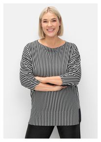 sheego Damen 3/4-Arm-Shirt "Große Größen", schwarz-weiß, casual, Gr. 44, gestreift, Obermaterial: 50% Baumwolle, 50% Modal, Shirts, mit