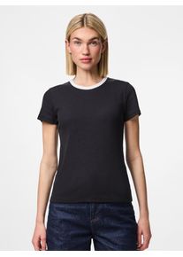 Pieces Damen Kurzarmshirt "PCMAY SS TEE NOOS BC"schwarz detail:weiß contrast, modisch, Gr. XL, unifarben mit Farbeinsatz, Jersey, Obermaterial: 95%